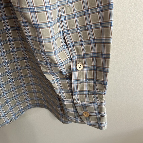 Ermenegildo Zegna Tan Blue Plaid Button Up Shirt with Pocket - Picture 3 of 8